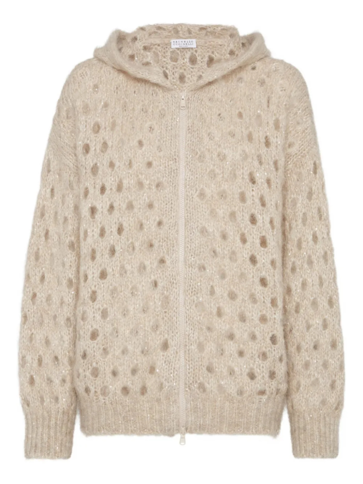 

Кардиган Brunello Cucinelli с капюшоном и ажурными деталями, нейтральный