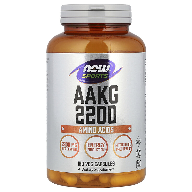 

NOW Foods, AAKG 2200, 2200 мг, 180 растительных капсул (550 мг на капсулу)