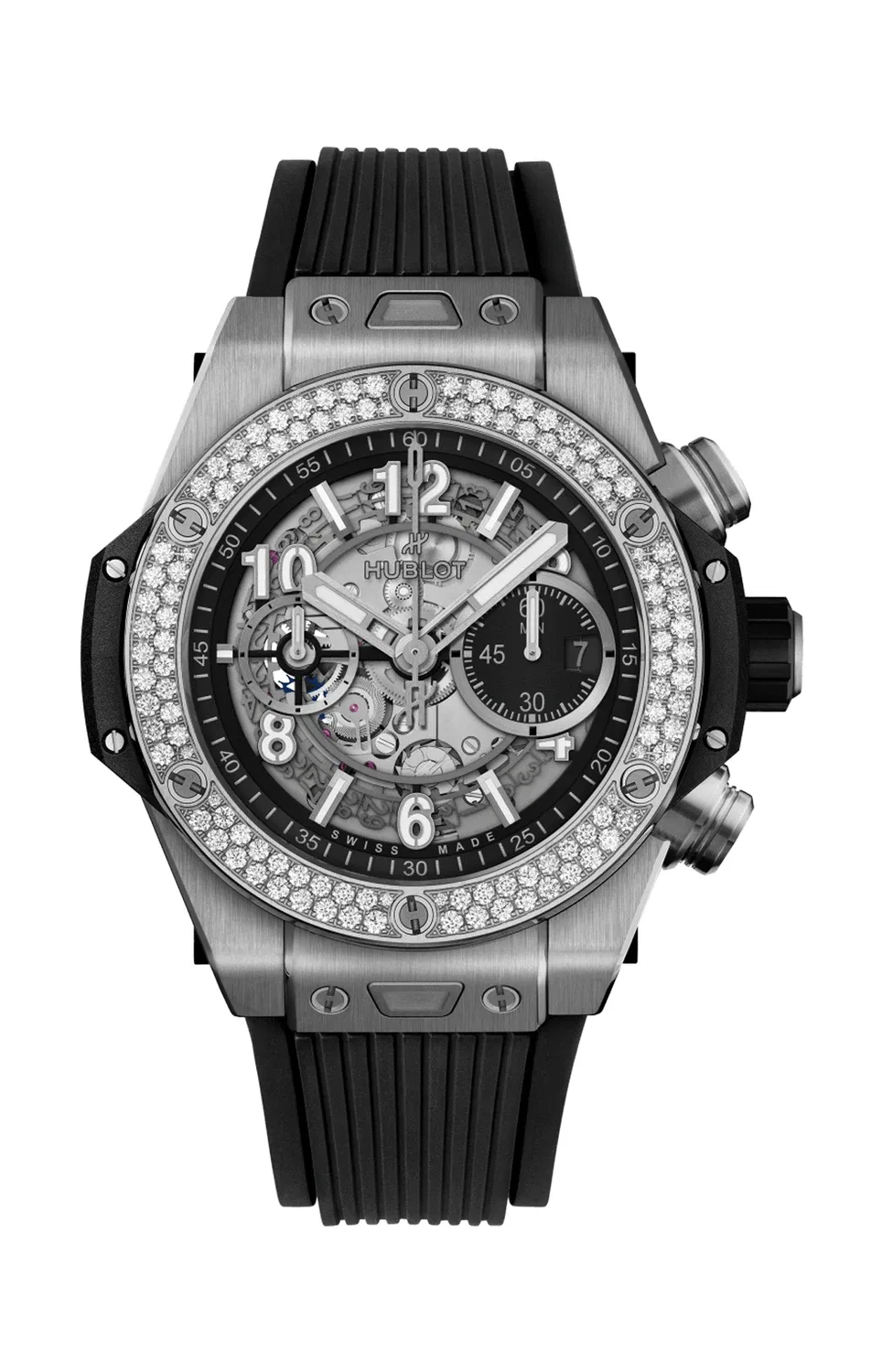 Биг Бэнг УНИКО ТИТАНИЕВЫЕ С БРИЛЛИАНТАМИ 44 ММ - 421.NX.1170.RX.1104 HUBLOT, серебряный