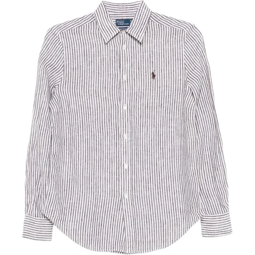 Рубашка классическая Polo Ralph Lauren для женщин темно-коричневая с белым