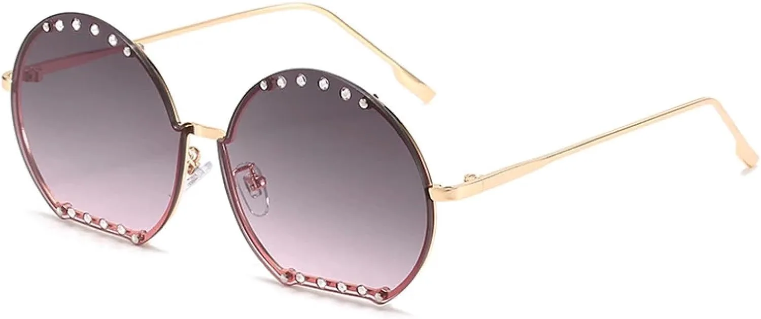 

Большие круглые солнцезащитные очки для женщин и мужчин, модные металлические очки, летние дорожные очки с защитой от УФ-излучения UV400 TKKTLLT, Gold Gray Pink