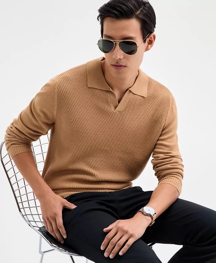 

Мужской текстурированный поло-свитер с длинным рукавом Alfani, загар/бежевый