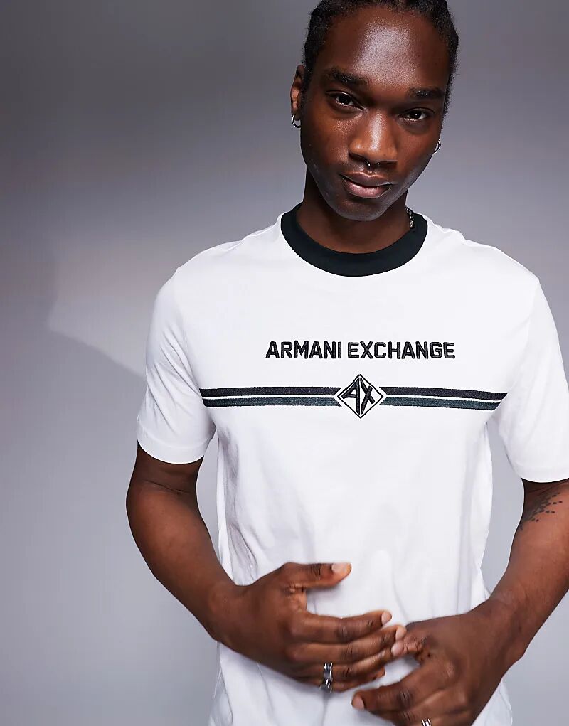 

Футболка рингера с логотипом на груди белого цвета Armani Exchange