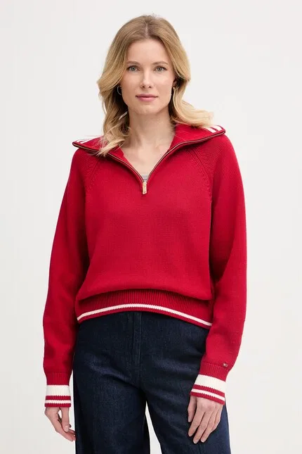 Свитер свободного кроя с короткой молнией Tommy Hilfiger, красный
