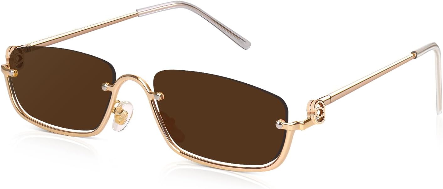 

Солнцезащитные очки DrRelax маленького прямоугольного размера для женщин, ретро-очки с полуметаллической оправой для вождения, в стиле 90-х и Y2K. Прямоугольные солнцезащитные очки, Golden/ Brown