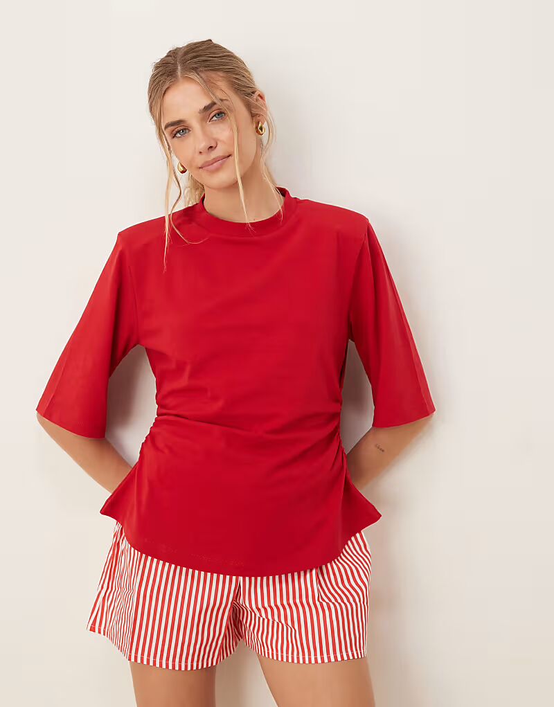 

Футболка с присборенными плечами ASOS DESIGN томатно-красного цвета