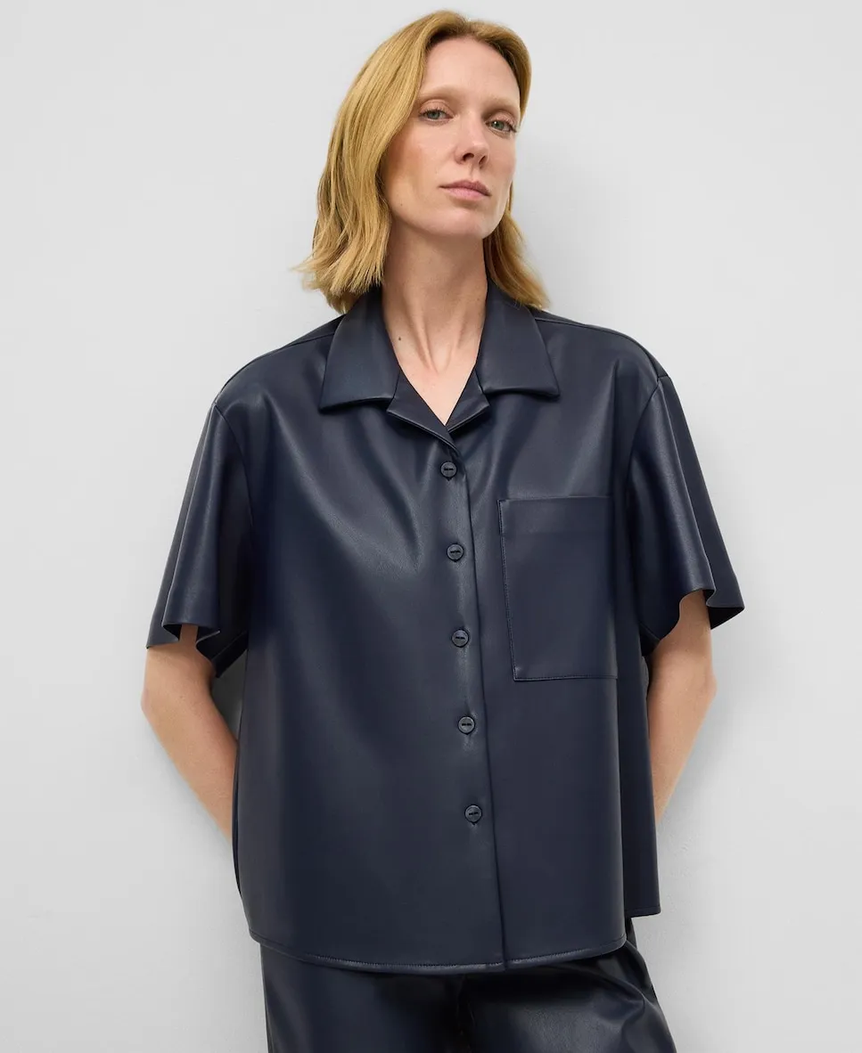 

Женская рубашка из кожи и не кожи с коротким рукавом Adolfo Dominguez, синий
