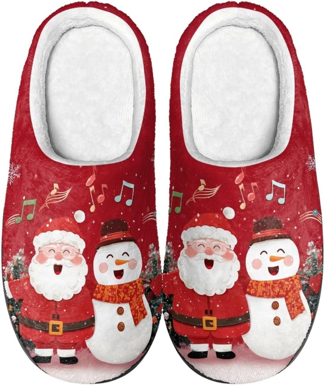 

Удобные плюшевые тапочки Cadowhimsy с закрытым носком, домашние тапочки без шнурков, пушистые домашние тапочки для женщин и мужчин, для дома и улицы, Musical Note Snowman Santa Claus
