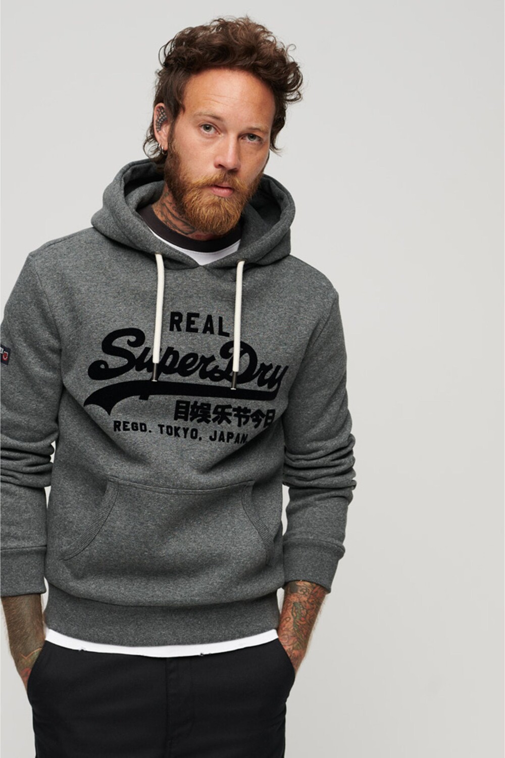 

Толстовка в тон с винтажным логотипом Superdry, серый