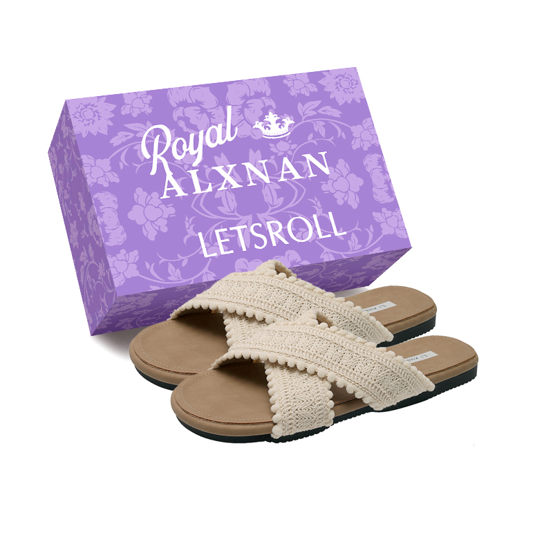 Тапочки-слайды женские с противоскользящей подошвой Alxnan, Beige+Box