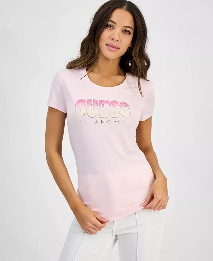 

Женская блузка с коротким рукавом и пайетками в виде логотипа GUESS, красный