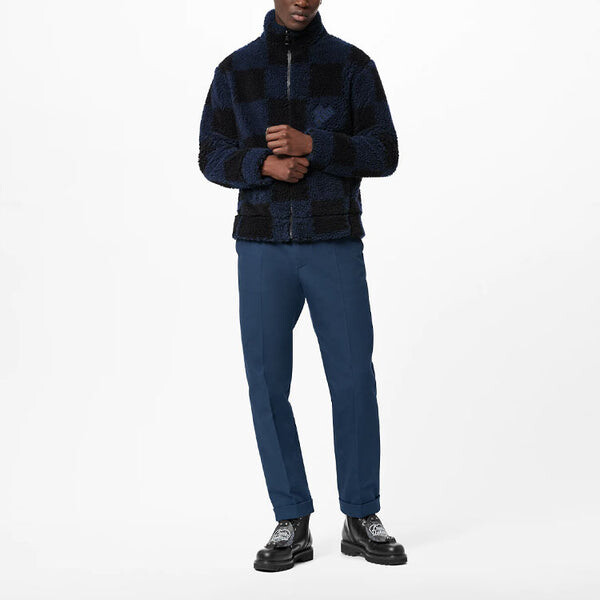 Куртка x nigo2 crossover lv2 ss22 grid lamb's wool zipper stand collar jacket autumn blue Louis Vuitton, синий — фото 4