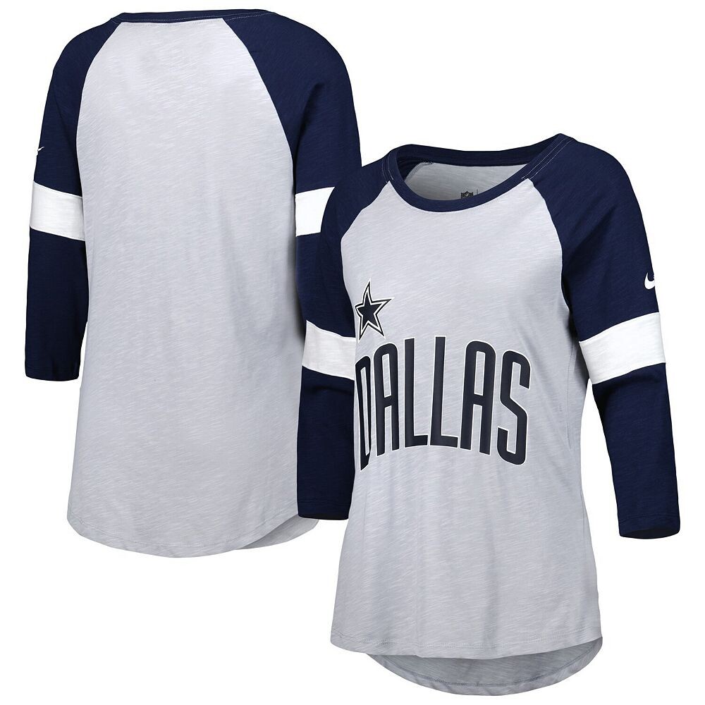 

Женская футболка с рукавами 3/4 Nike Dallas Cowboys Heather Grey/темно-синий Football Pride Raglan, цвет Cow Grey
