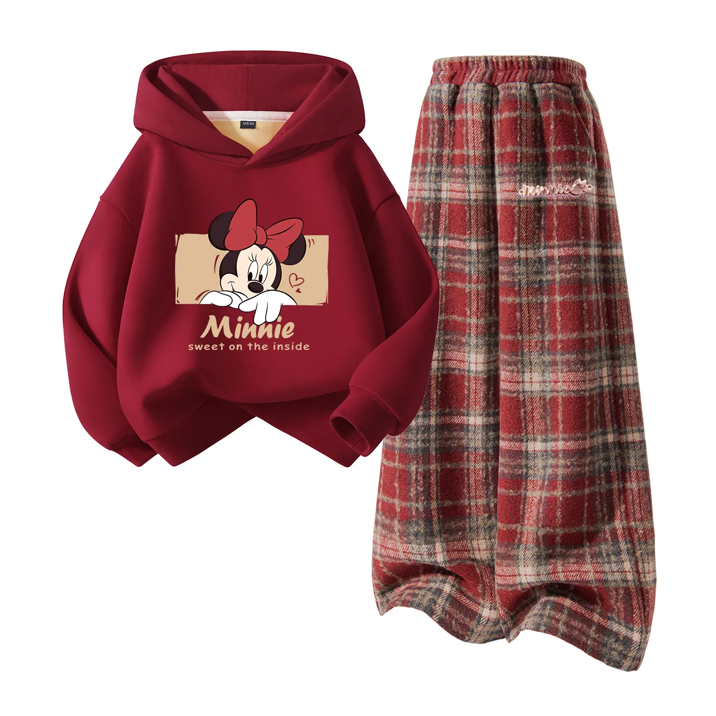 Детская повседневная худи с капюшоном Disney, [Thickened and Fleece-Lined]Didi Hide Burgundy+Didi Long Metal Label K Red Plaid