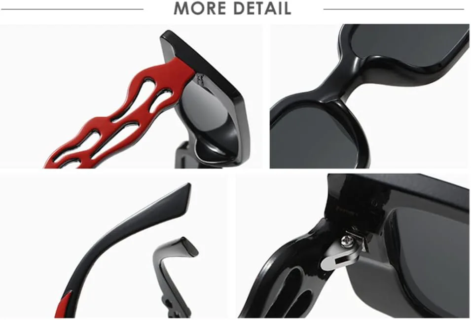 

Солнцезащитные очки в прямоугольной оправе с вырезанным рисунком в виде пламени, винтажные очки для женщин и мужчин, защита от УФ-излучения UV400 LANGSER, Red Black