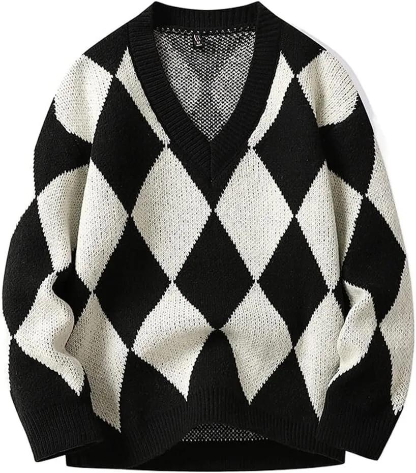 

Мужской свитер WESBR с прямоугольным узором и длинными рукавами