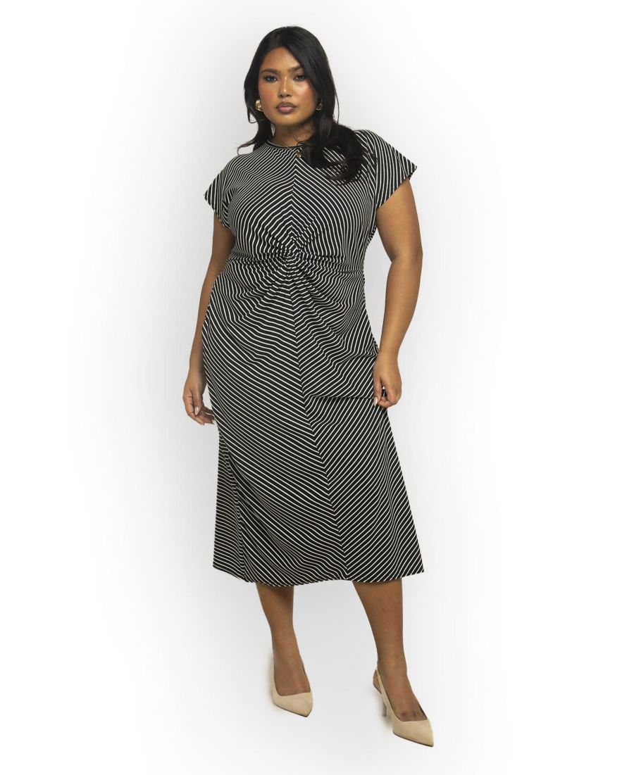 

Женское миди-платье в полоску с приталенным силуэтом FASHION-SZN CURVE, Black
