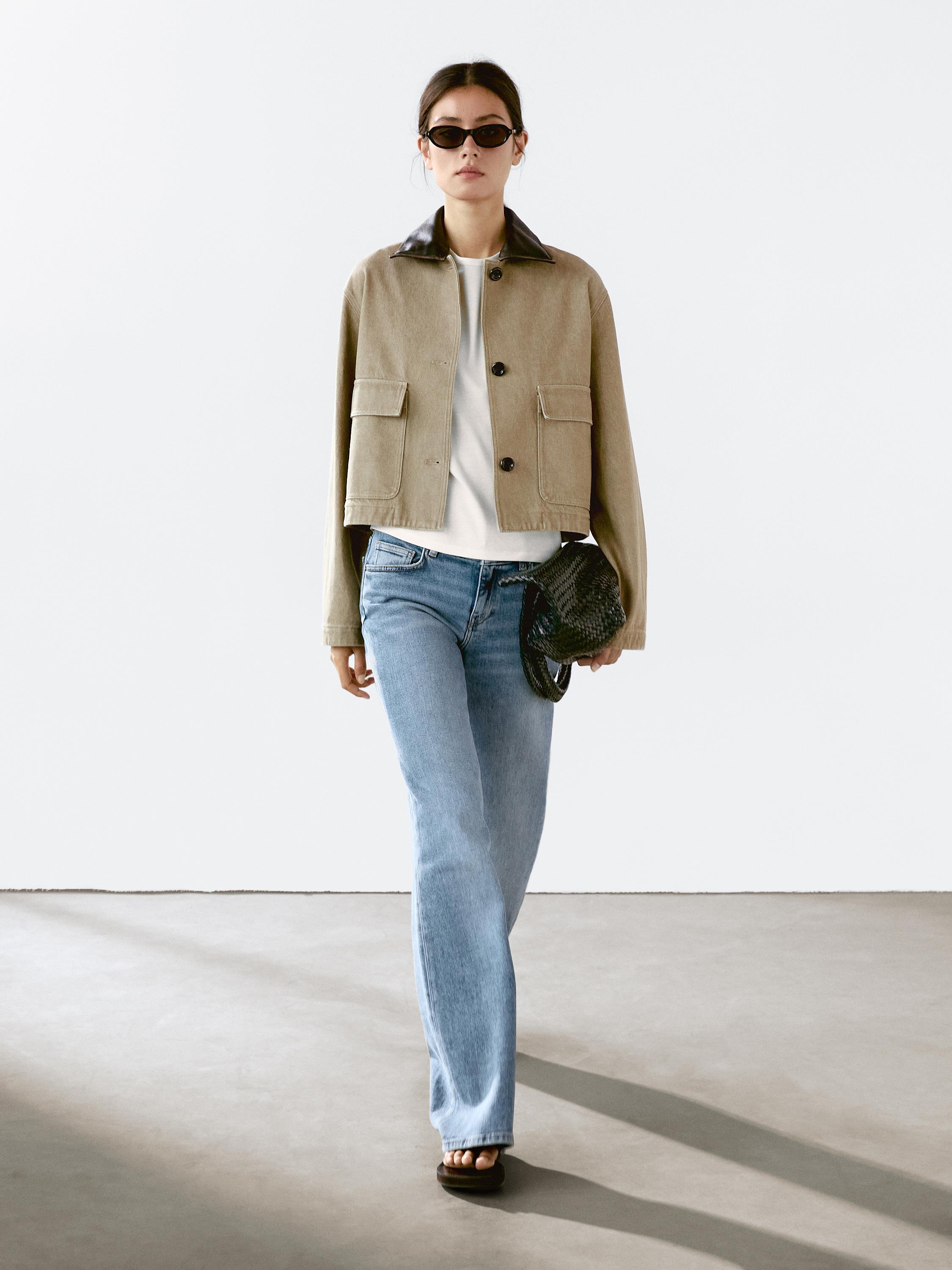 

Куртка со съемным кожаным воротником Massimo Dutti, песочный