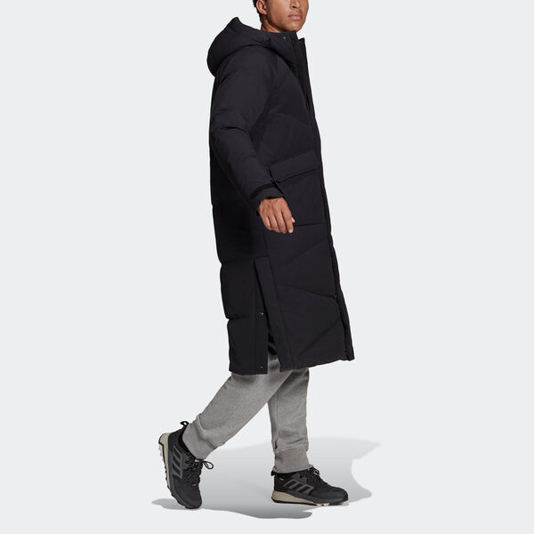 Пуховик adidas Big Baffle Coat Outdoor Sports Long Loose hooded down Jacket Black, черный — фото 4