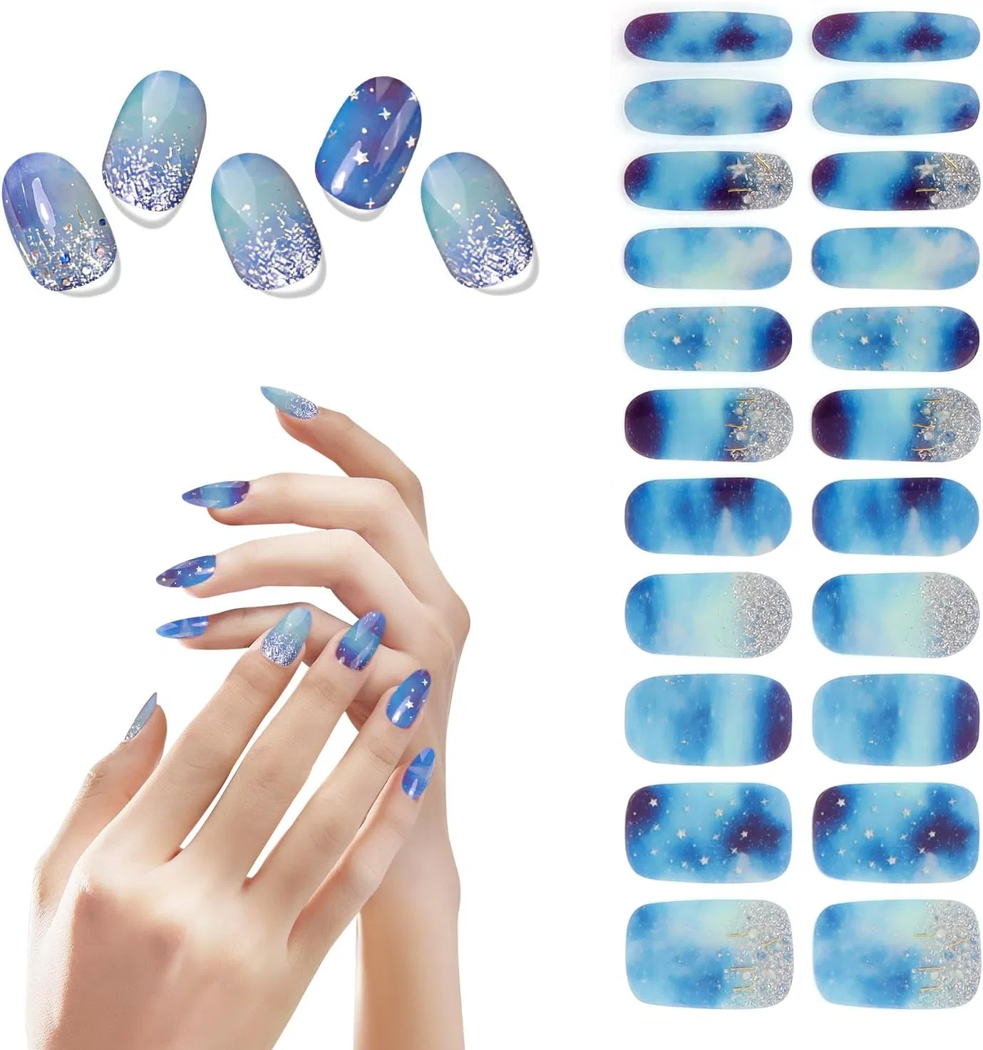 Самоклеящиеся гель-лак полоски «Galaxy Blue» от MOTIBACK Motiback