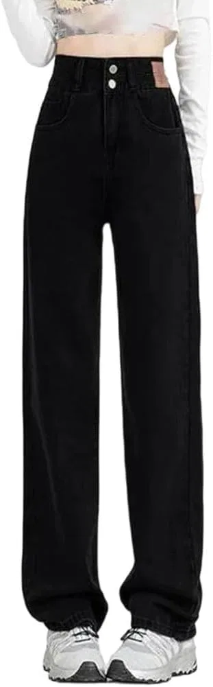 Женские повседневные джинсы Snow Warm Casual Commuting High-Waisted Generic, черный