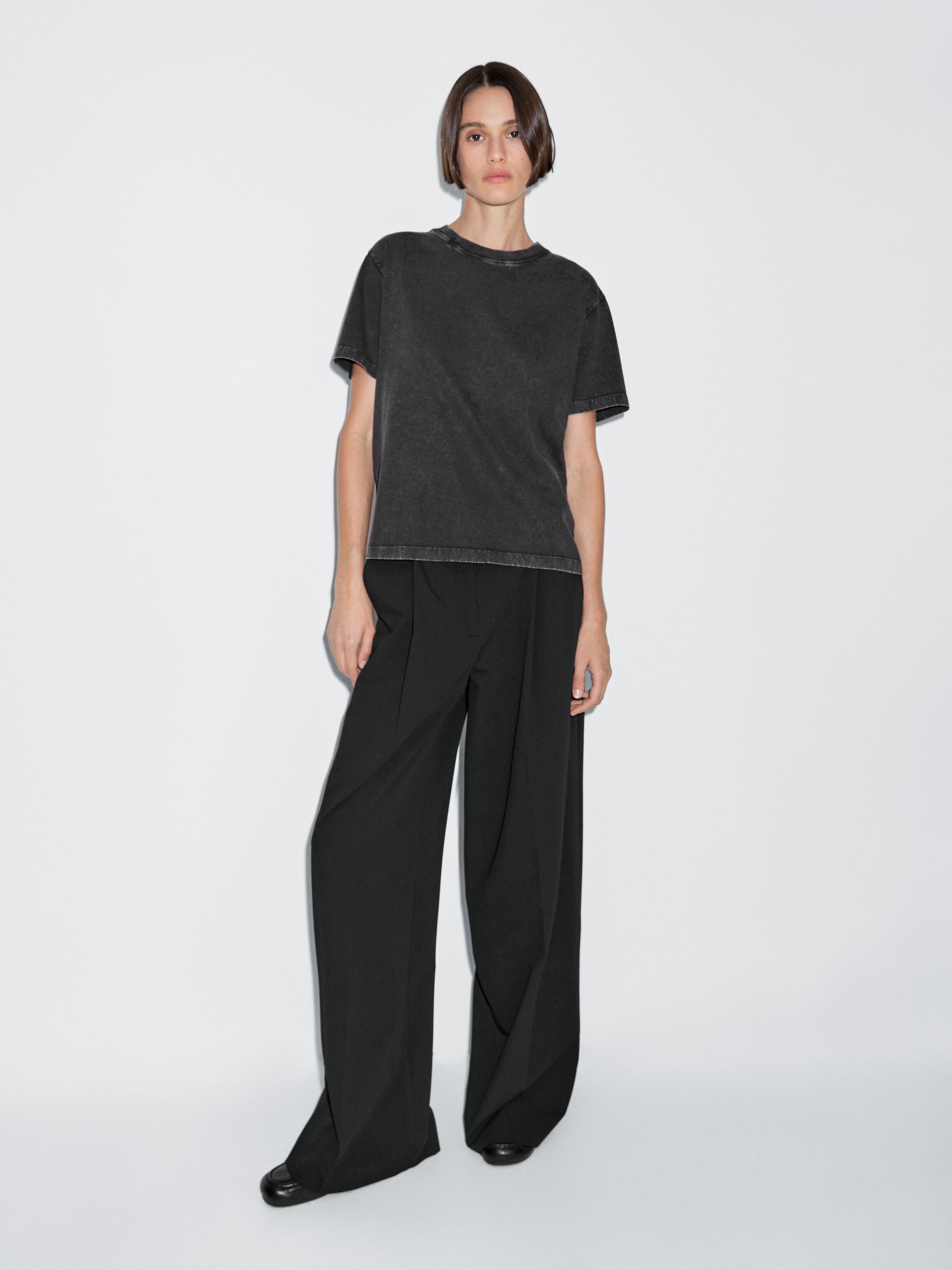 

Футболка большого размера с потертостями Massimo Dutti, антрацитово-серый