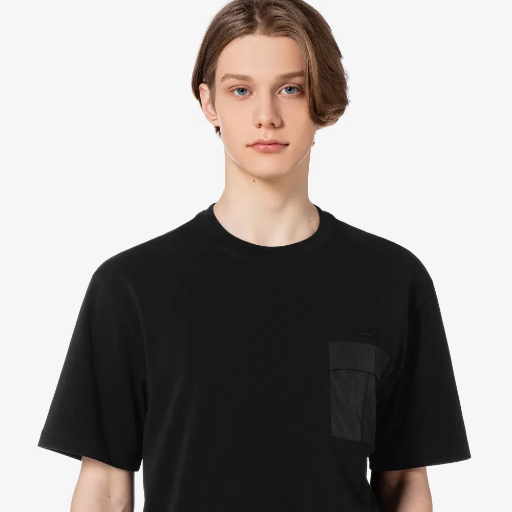 Футболка Lacoste мужская тканая с карманом, черный — фото 2