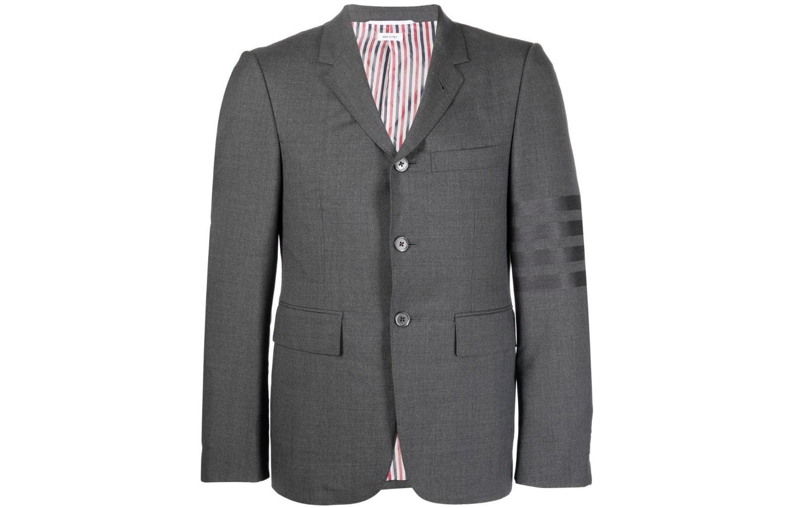 

Однобортный блейзер с 4 планками THOM BROWNE, темно-серый