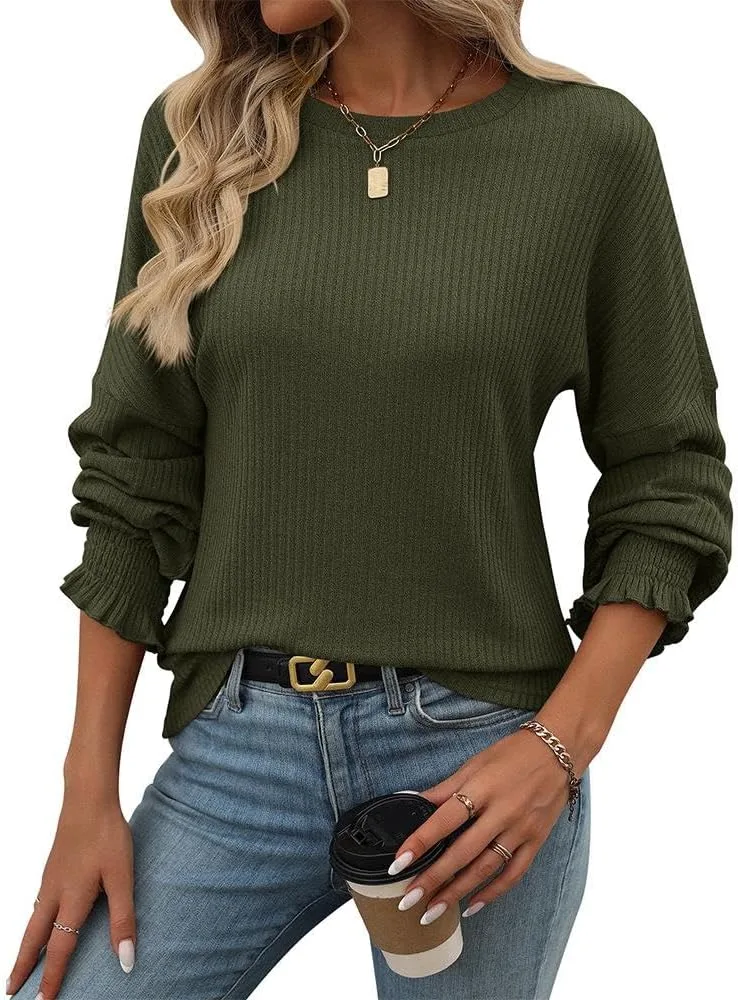 

FMCHICO Женский свитер с ребристой горловиной и длинными рукавами