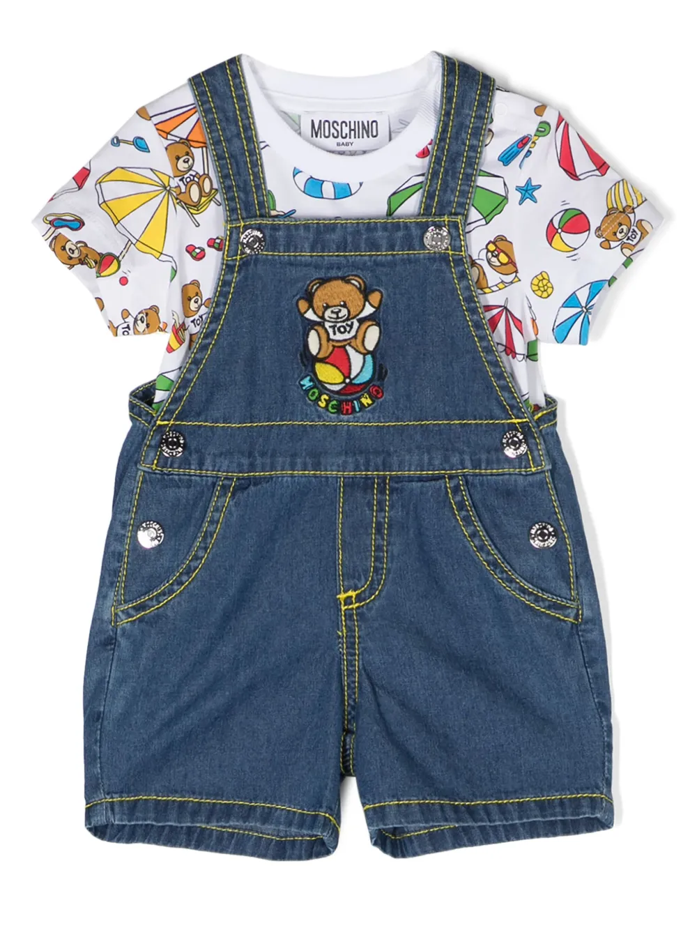 

Комплект Teddy Bear из футболки и комбинезона Moschino Kids, синий