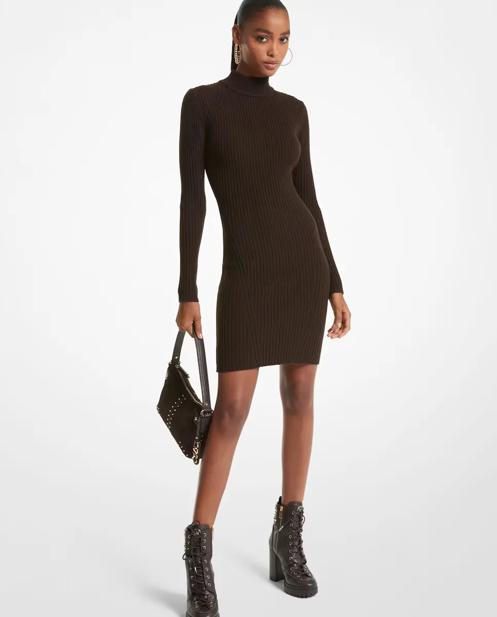 

Короткое платье с высоким воротником и длинными рукавами Michael Michael Kors, темно-коричневый