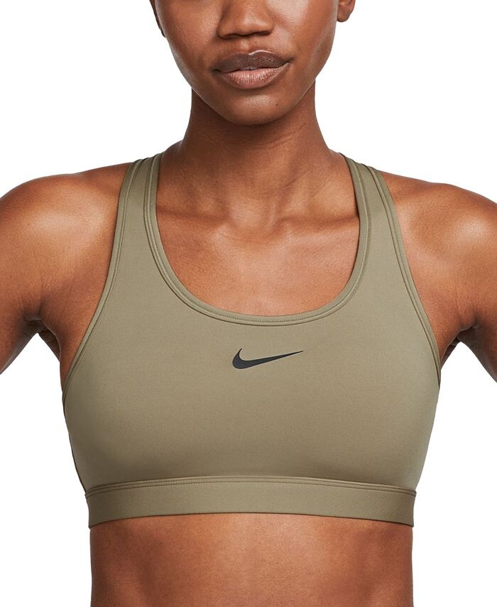 

Женский спортивный бюстгальтер средней ударопрочности с подбивкой Swoosh Nike, тан/бежевый