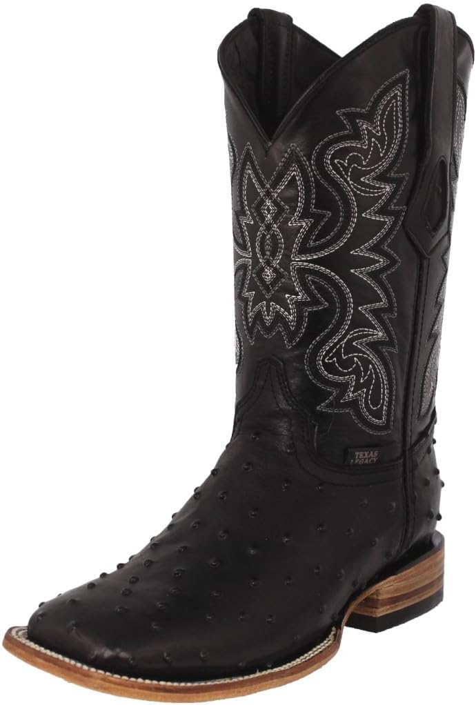 

Мужские черные ковбойские сапоги Texas Legacy с принтом из кожи страуса, квадратный носок