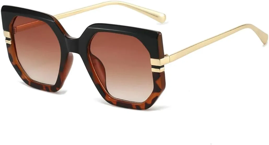 

Солнцезащитные очки Polygon для женщин, UV400, ретро, ​​прозрачные линзы с градиентом Ocean, для мужчин, модный леопардовый принт HHZZYVY, Black Leopard Tea