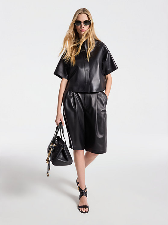 

Укороченная кожаная рубашка Michael Kors, черный