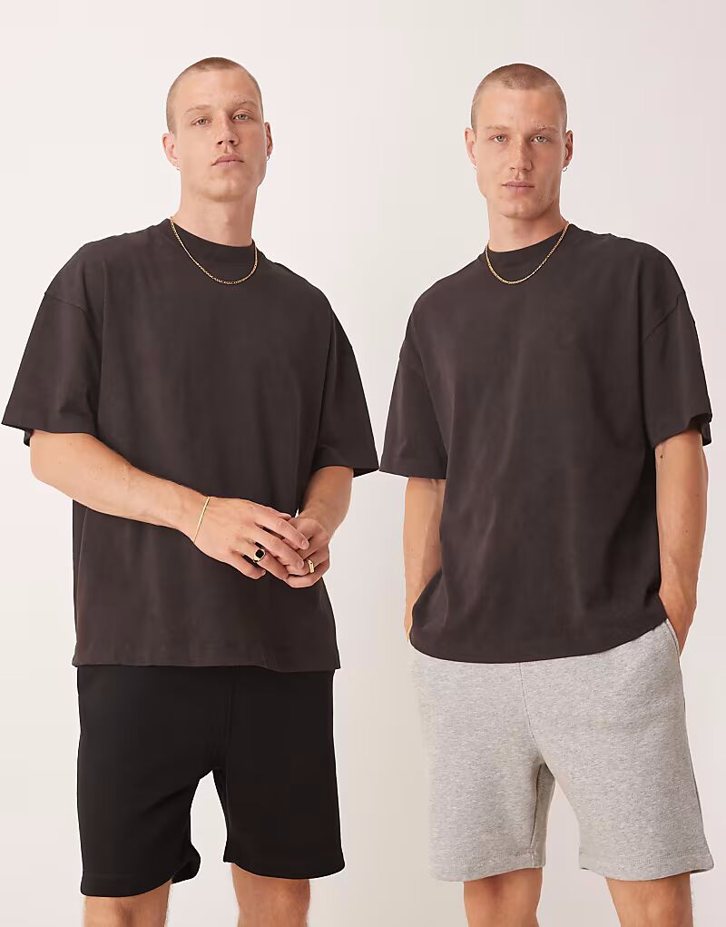 

Набор из узких шорт средней длины ASOS DESIGN в черном и сером меланжевом цвете