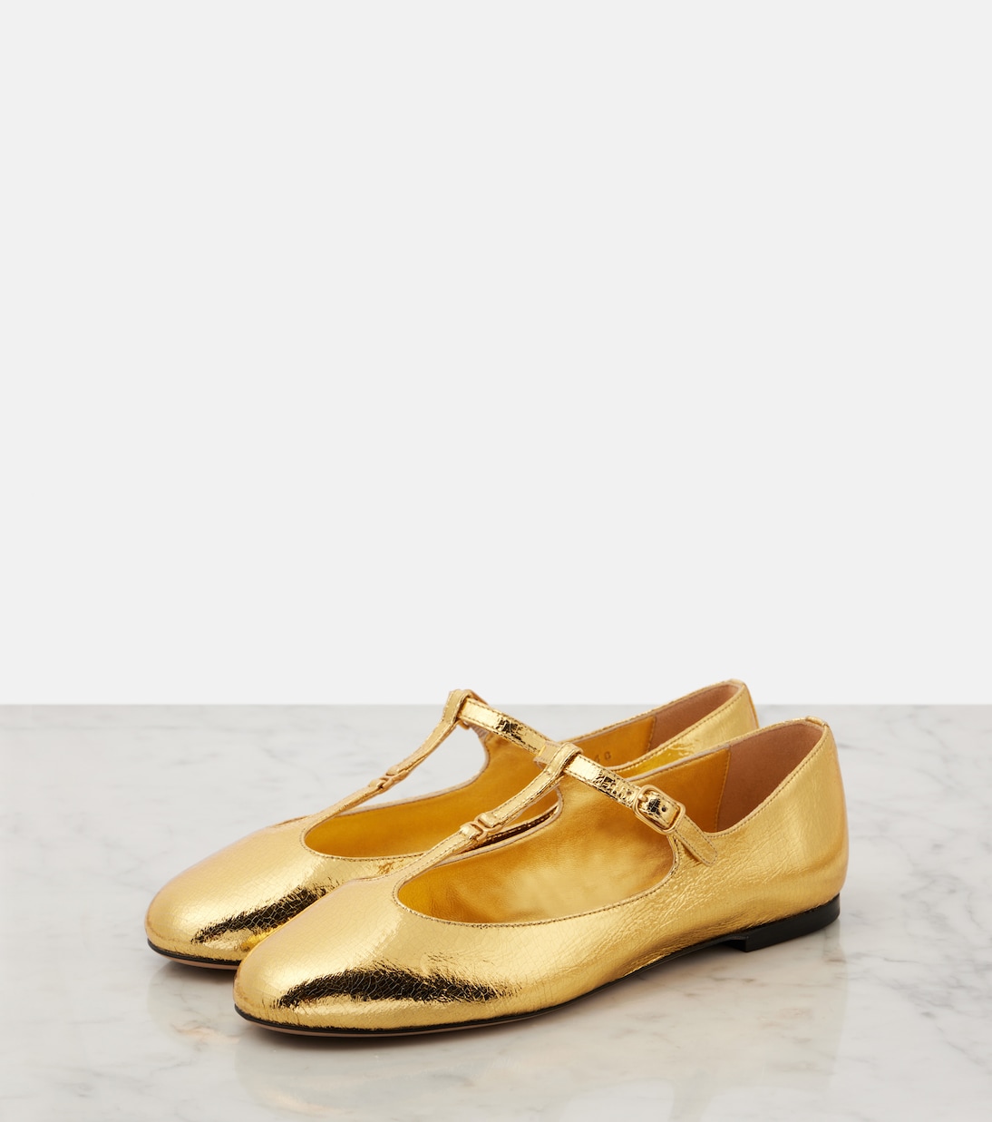 Туфли Мэри Джейн из металлизированной кожи Марси Chloé, Gold Color — фото 4