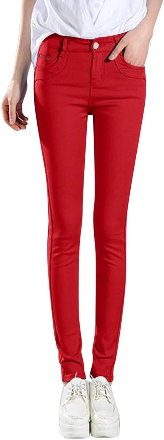 

Высокие цветные джинсы скинни с эффектом потертости CAOQAO