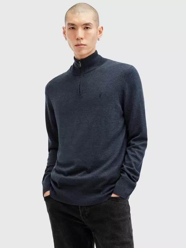 

Джемпер AllSaints Kilburn Wool Blend Half Zip, цвет blue mid