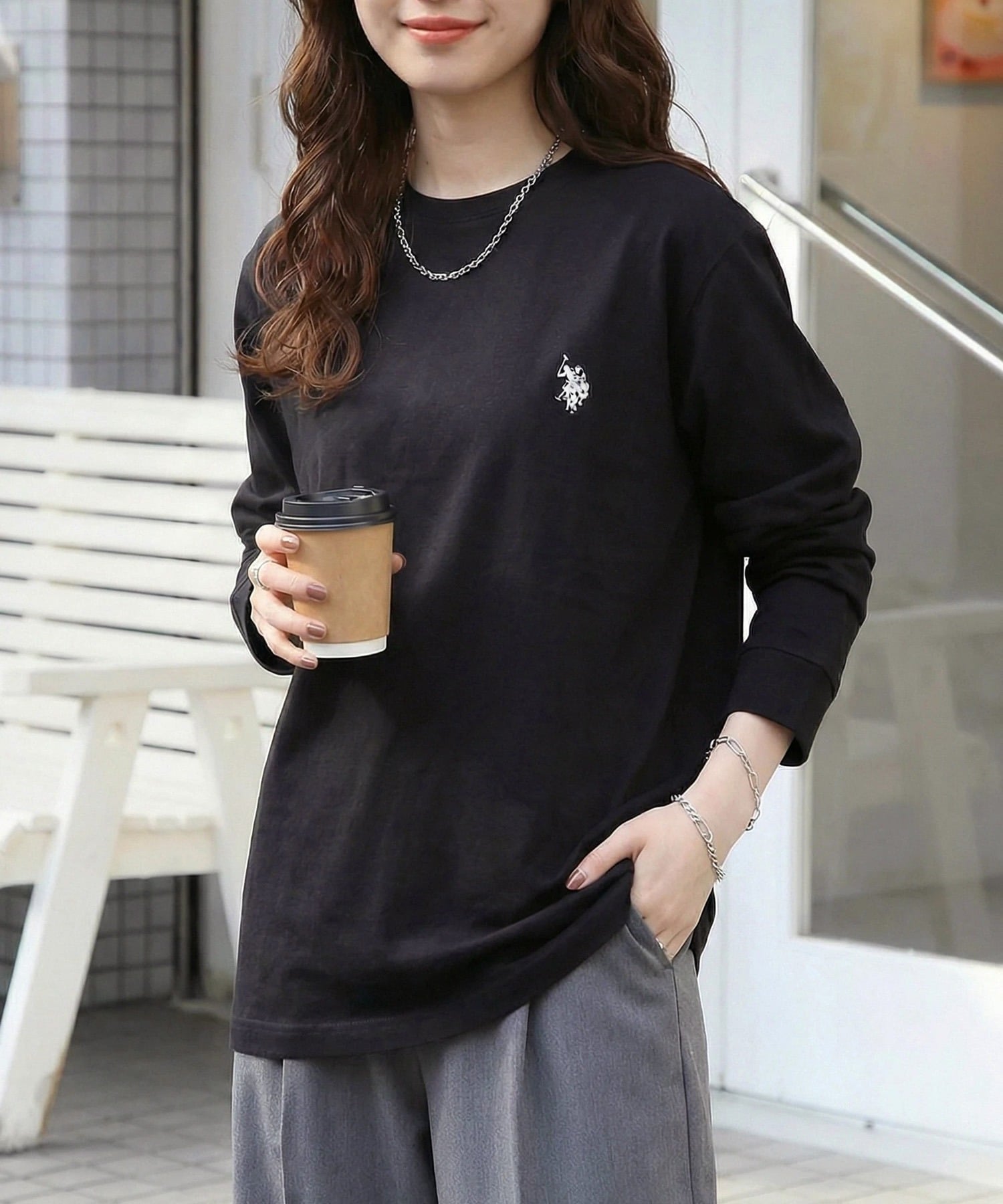 Футболка с длинным рукавом US POLO ASSN./Classic Pony с логотипом One-Point U.S. Polo Assn., BLK — фото 3
