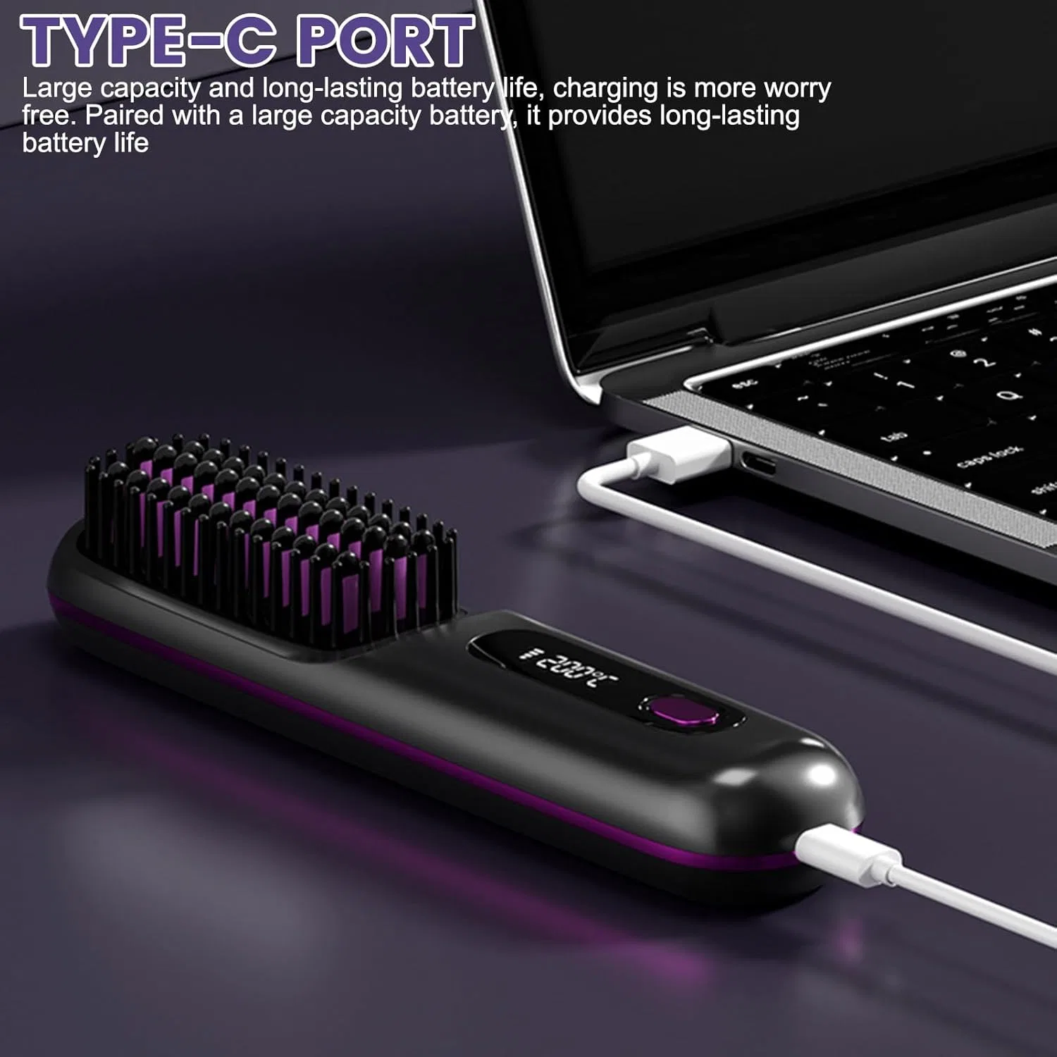 Беспроводная расческа-выпрямитель Go Brush Pro для коротких волос, черная Dewppxi, Black (Black-B) — фото 4