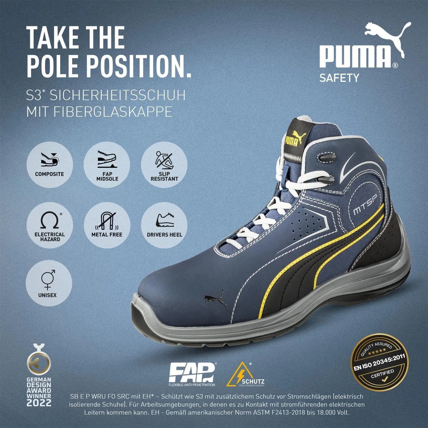 Защитные кроссовки PUMA Safety Touring Blue Mid Adult — фото 3
