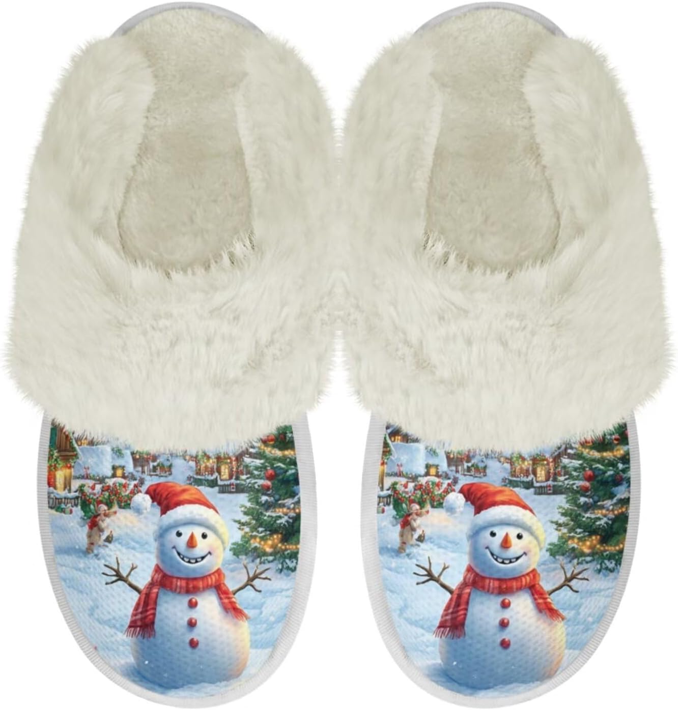 

Домашние тапочки Binienty для женщин и мужчин с эффектом памяти, для дома и улицы, пушистые тапочки для спальни, Snowman