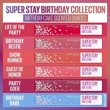 

Maybelline Superstay Matte Ink Liquid 395 Birthday Bestie 5 мл Губная помада для женщин Розовая жидкость, Maybelline New York