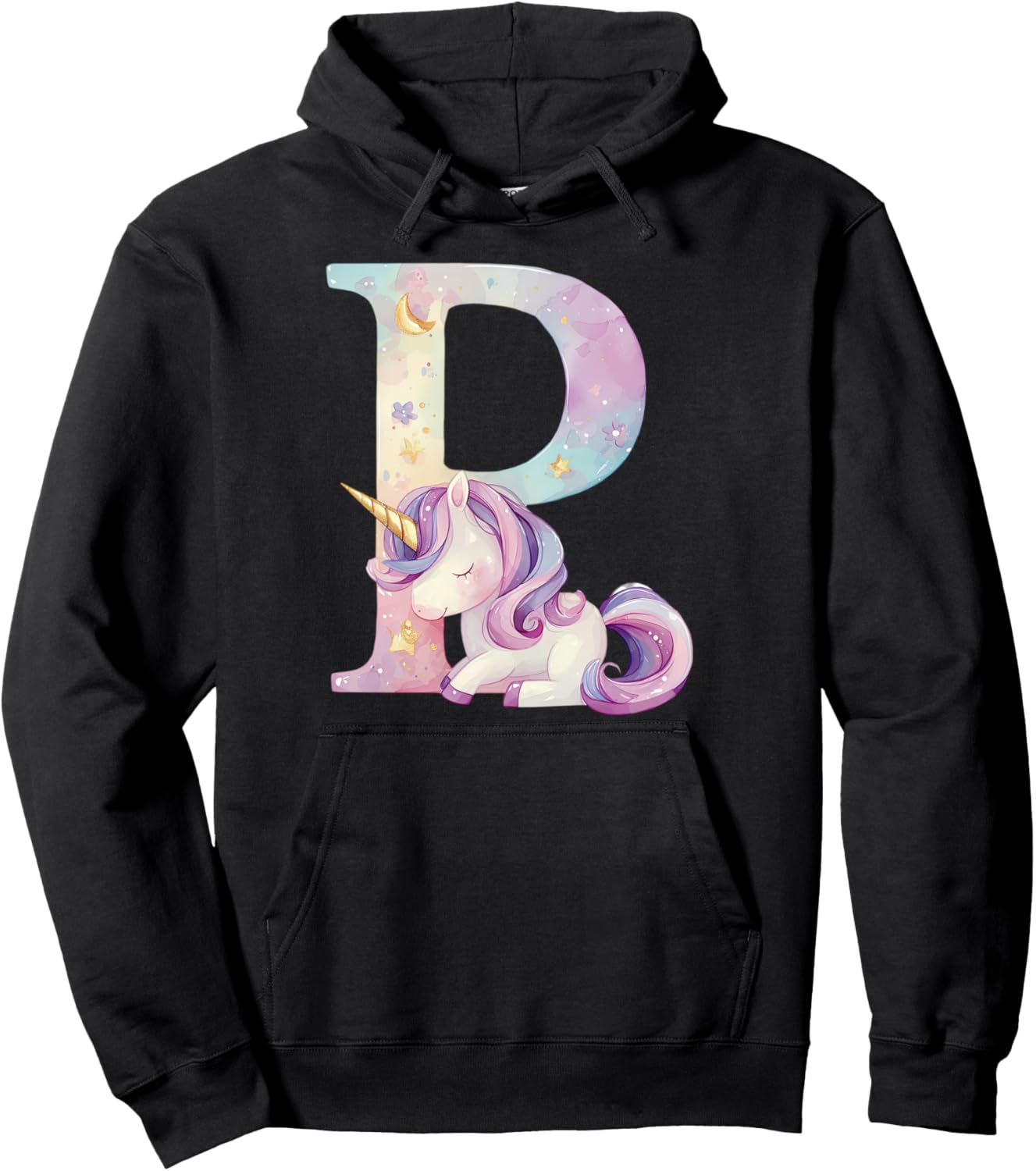 

Толстовка единорога с инициалом буквы P, толстовка с монограммой P на день рождения Unicorn Alphabet Tees Nyc, черный
