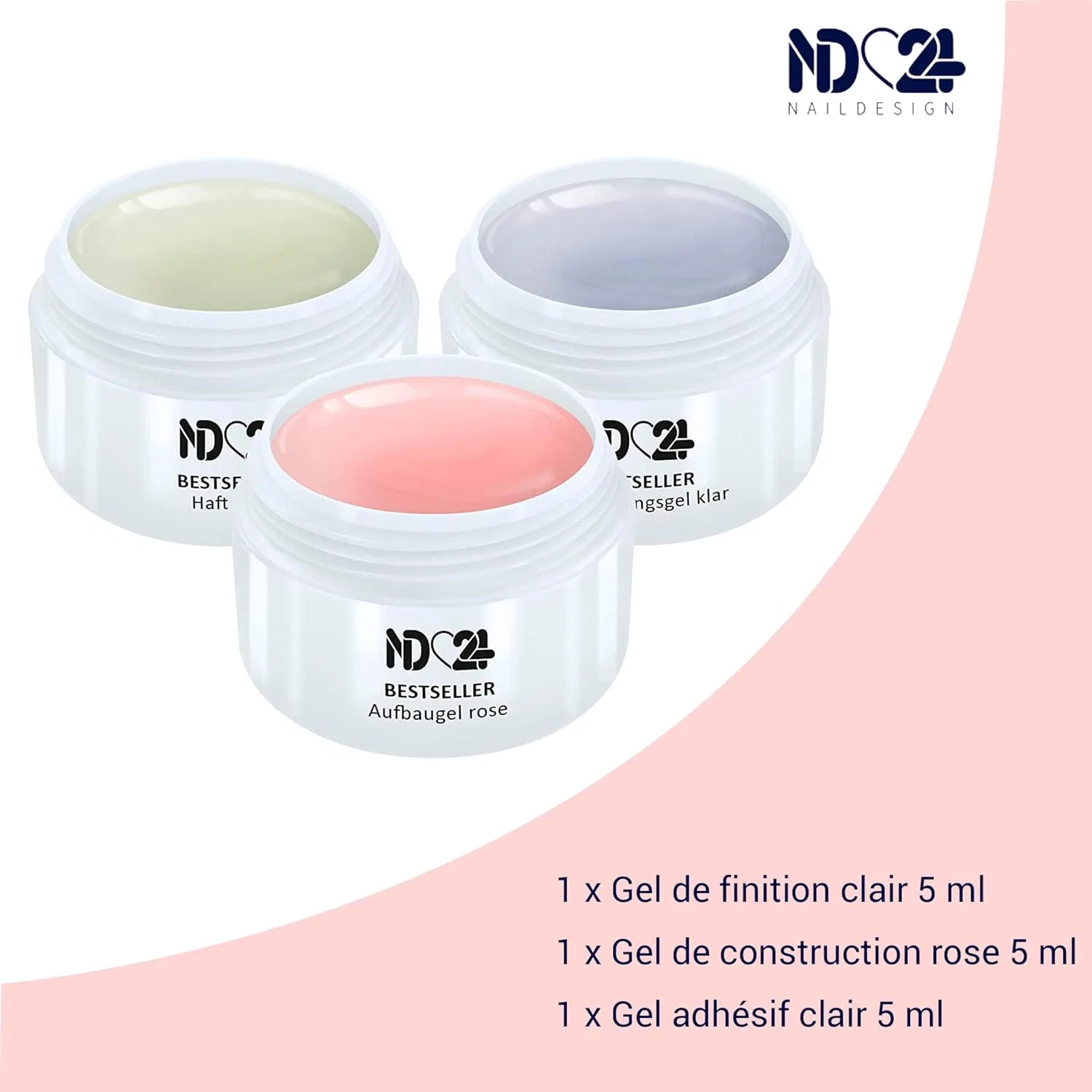 Набор гелей для ногтей 3 в 1, 3 x 5 мл Nd24 Naildesign, Pink — фото 2