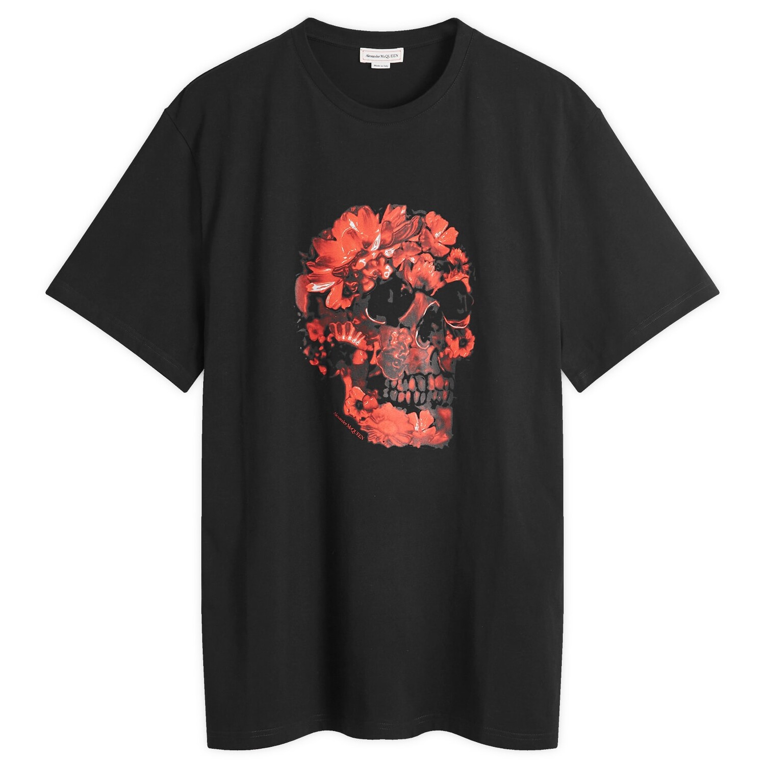 

Футболка Alexander Mcqueen Waxed Floral Skull Print T-Shirt, цвет Black & Red
