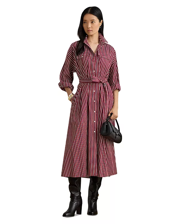 

Платье-Рубашка в полоску из плотной ткани с поясом Ralph Lauren, красный