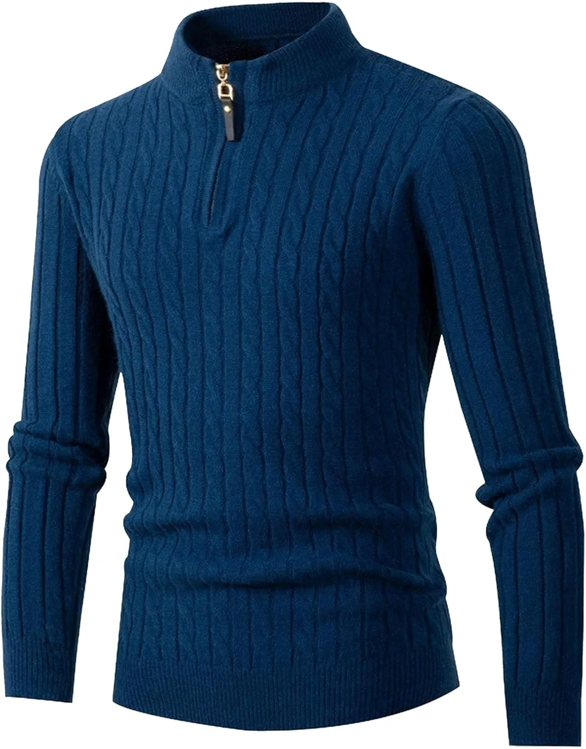 

Мужской свитер с кабельной вязкой, длинный рукав, молния, slim fit QOAAIE