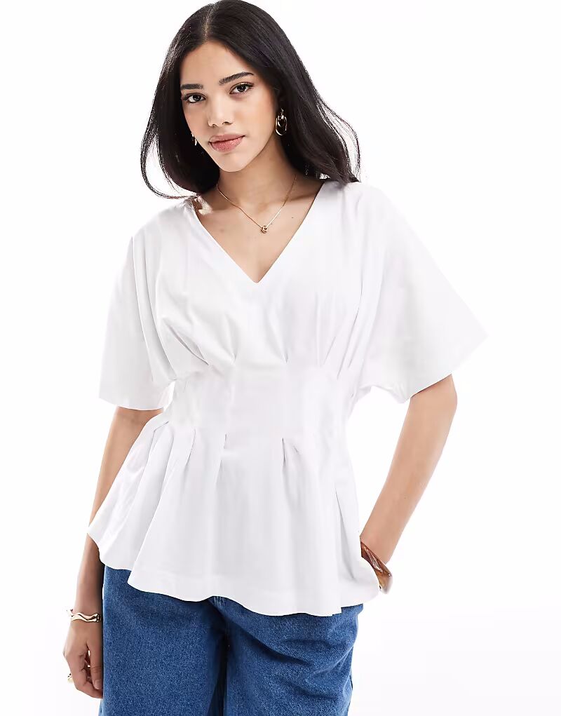 

Белая блузка с V-образным вырезом и складками ASOS DESIGN